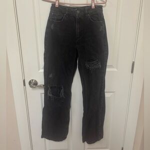 Garage Black Washed Straight-Leg Distressed Jeans